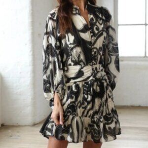 Devotion TWINS dress Ftelia black and ivory cotton buttons ruching short